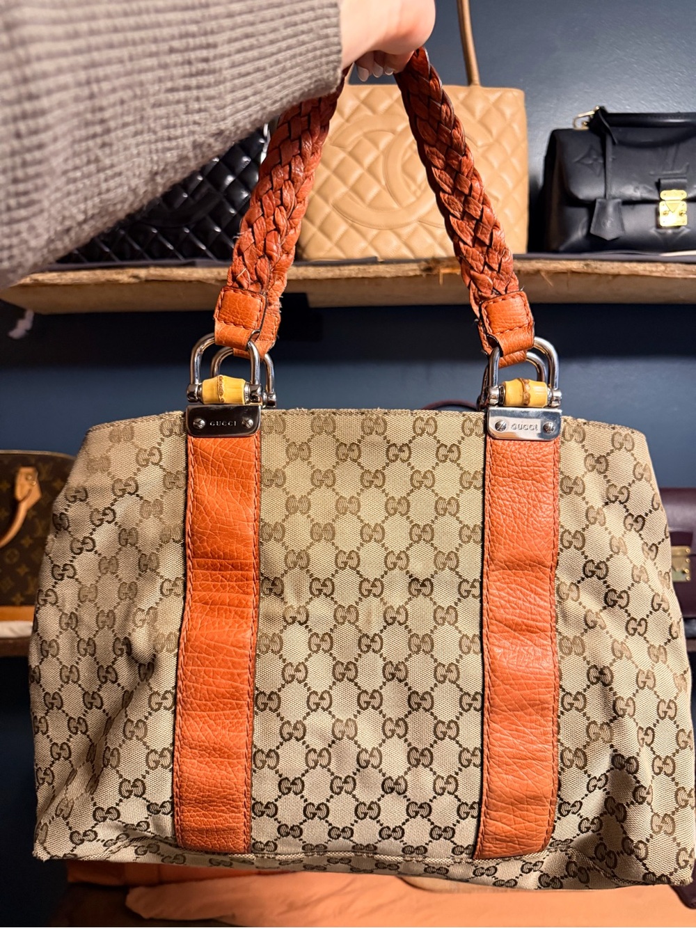 Gucci Libeccio Baboo GG Canvas Tote with Orange Leather Accents - Picture 2 of 9